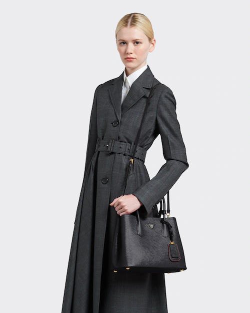 Prada Small Saffiano Leather Double Prada Bag in Black