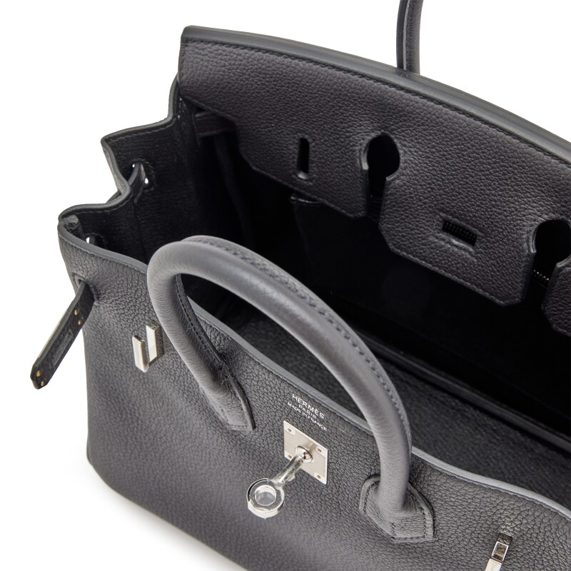 Black Togo Birkin 25 Palladium Hardware