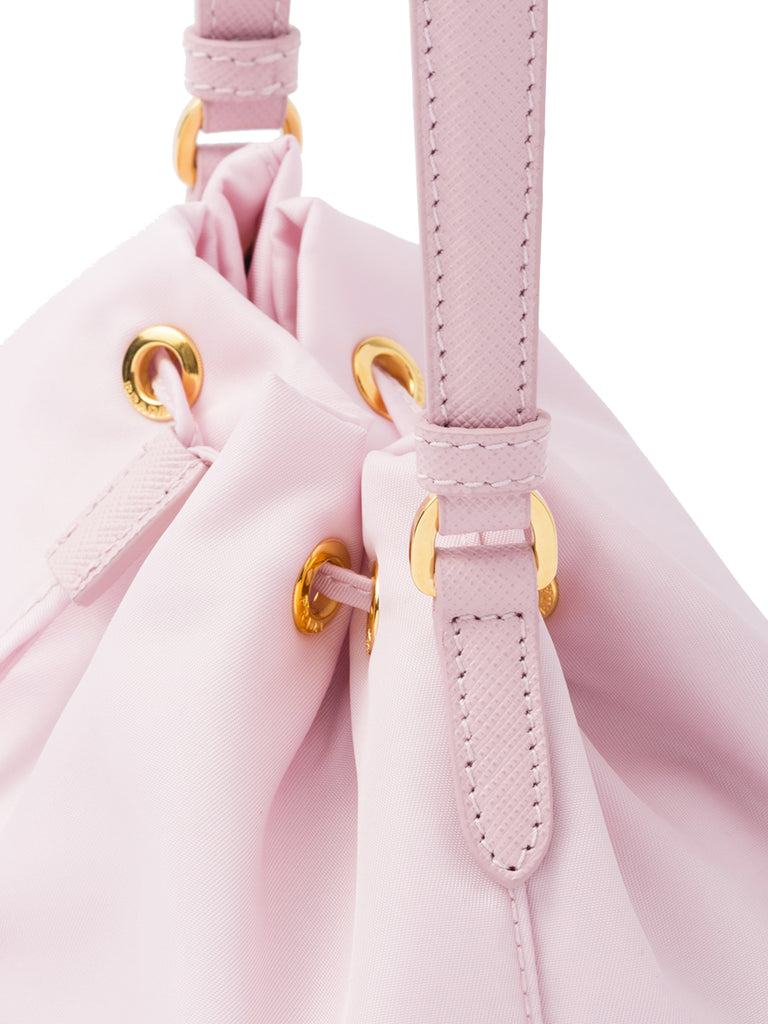 Prada Duet Re-Nylon Bucket Shoulder Bag in Alabaster Pink