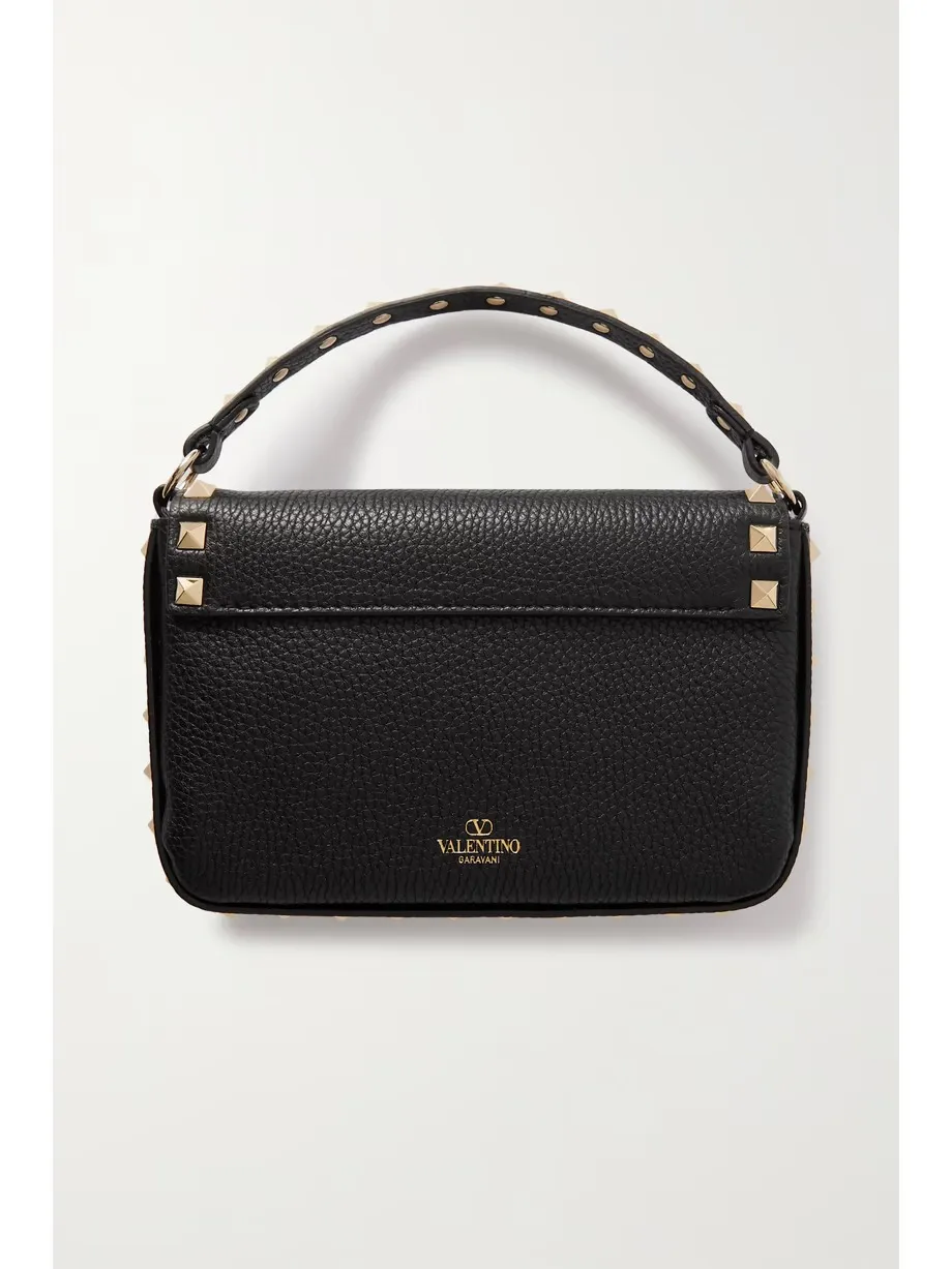 Rockstud textured-leather shoulder bag