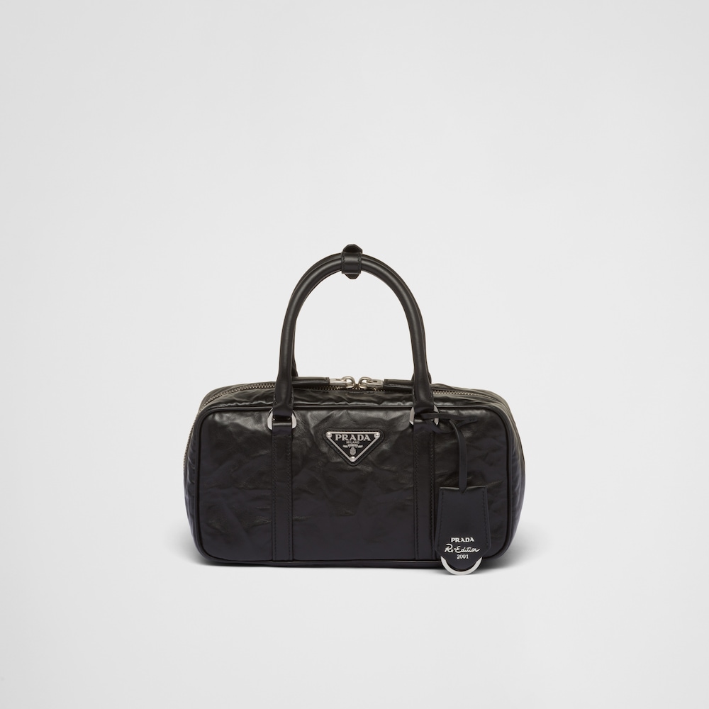 Prada Small antique nappa leather top handle bag - Black