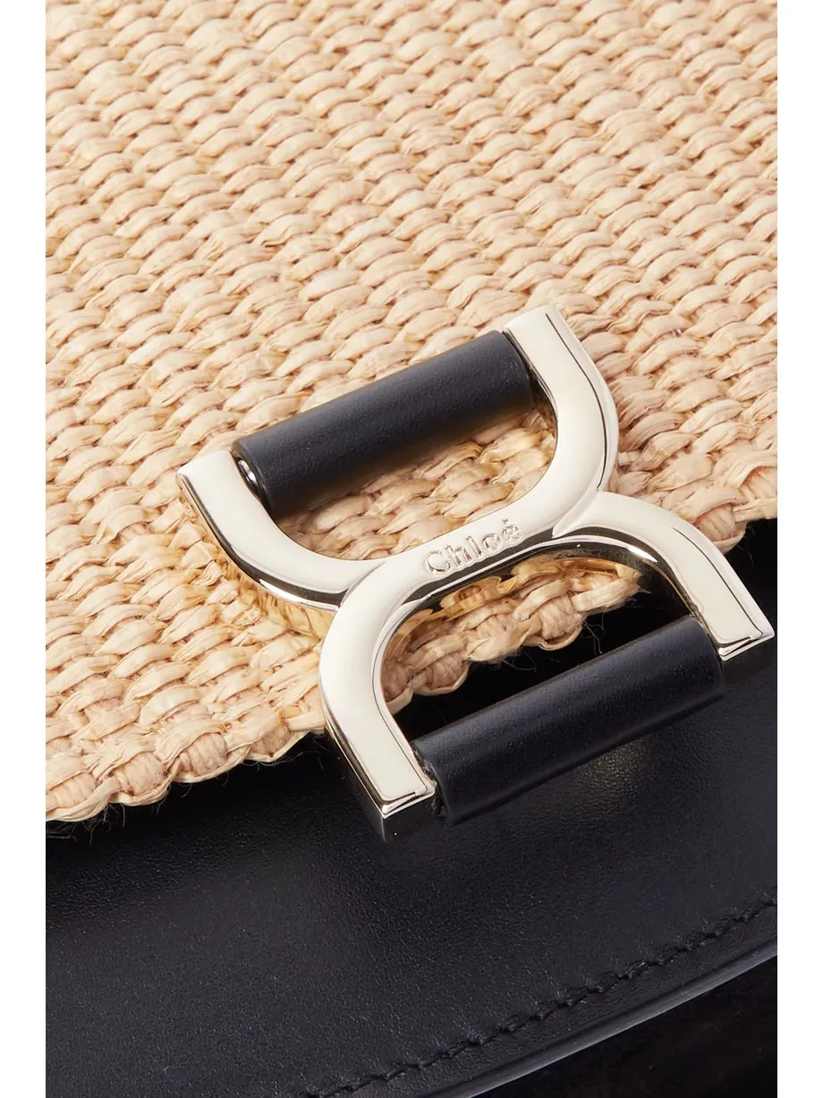 Marcie leather and raffia shoulder bag