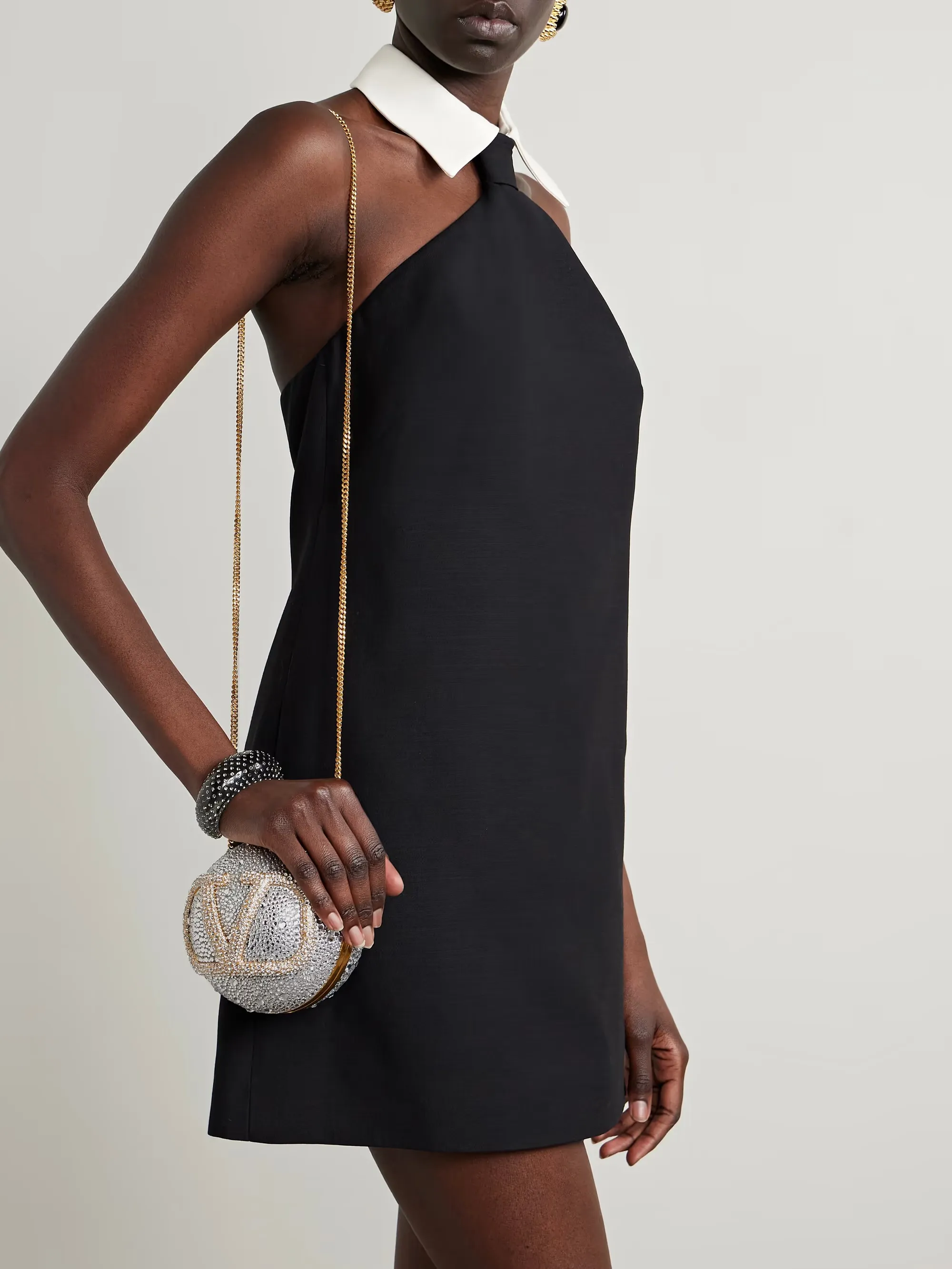 Valentino Garavani VLOGO crystal-embellished gold- and silver-tone clutch