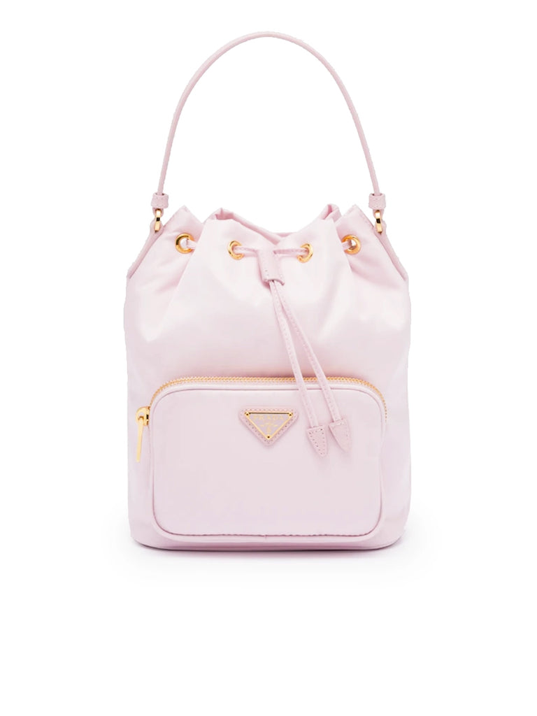 Prada Duet Re-Nylon Bucket Shoulder Bag in Alabaster Pink