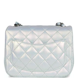 Chanel Mini Classic Square Flap Bag Blue Iridescent Calfskin Silver Hardware