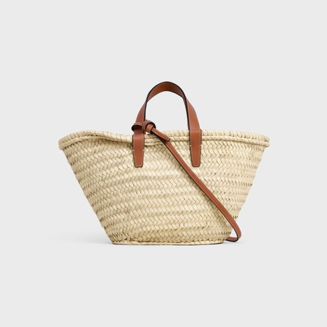 Teen Celine Classic Panier In Palm Leaves And Calfskin Tan