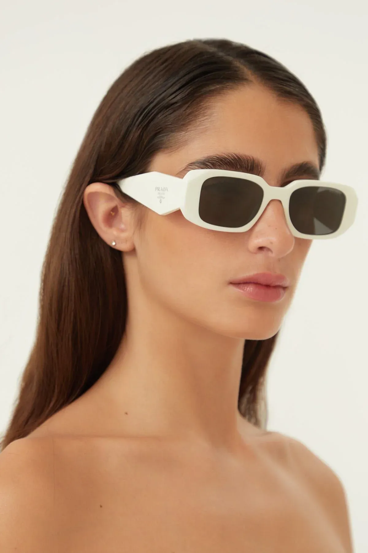 Prada symbol white oval sunglasses