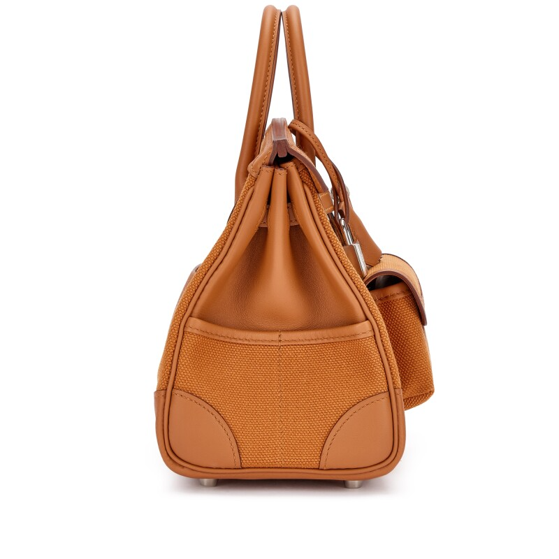 Gold Swift and Canvas Cargo Birkin 25 Palladium Hardware