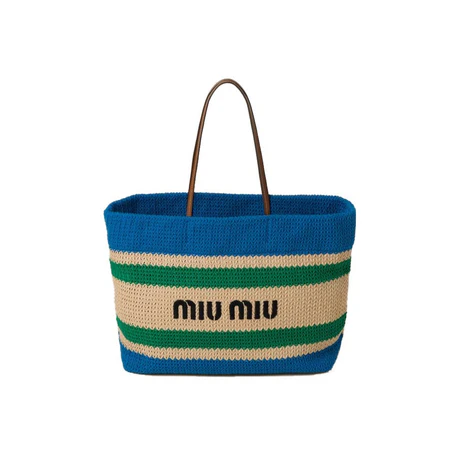 Logo-Embroidered Woven Tote Bag - Blue