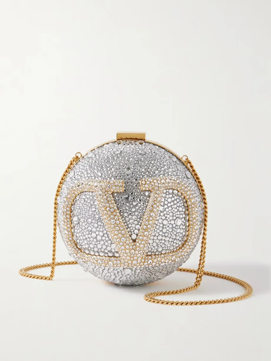 Valentino Garavani VLOGO crystal-embellished gold- and silver-tone clutch