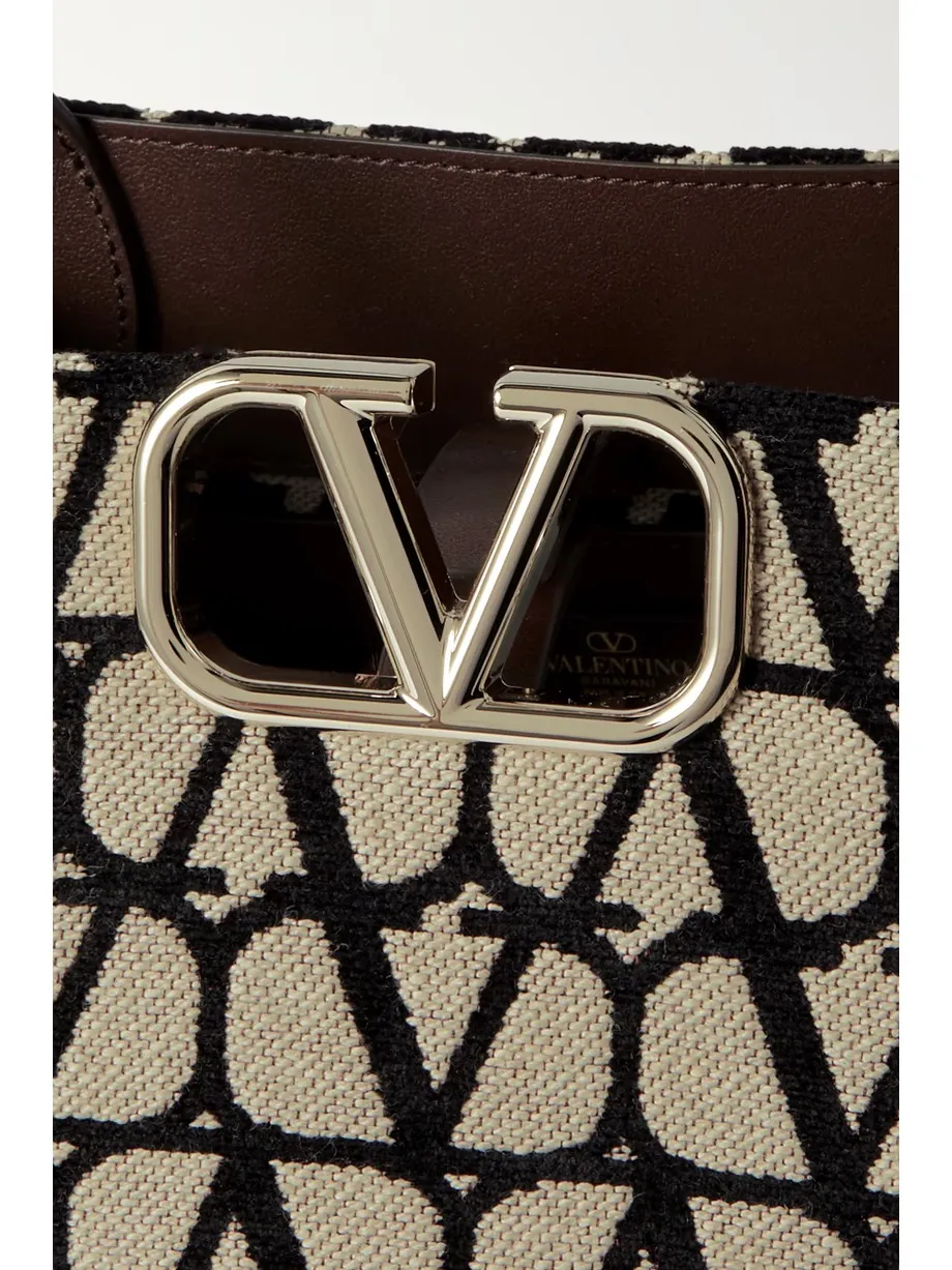 VLOGO medium leather-trimmed canvas-jacquard tote