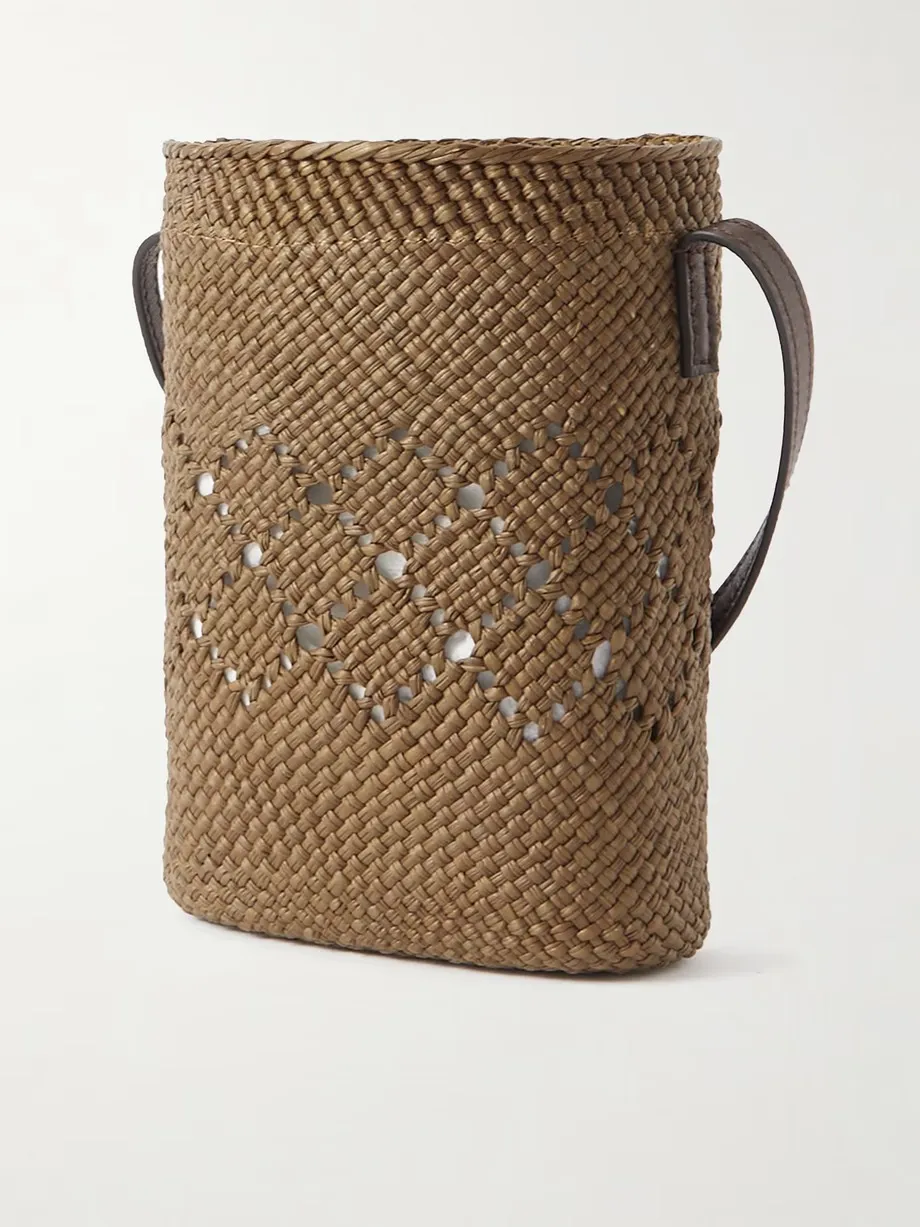 + Paula's Ibiza Iaraca appliqu��d leather-trimmed raffia shoulder bag