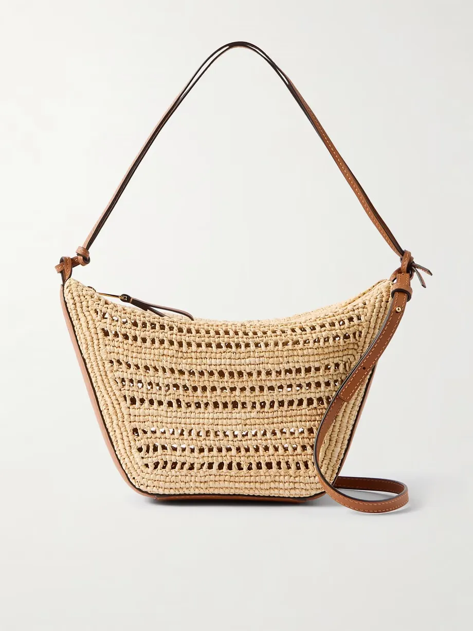 + Paula's Ibiza Hammock mini leather-trimmed raffia shoulder bag