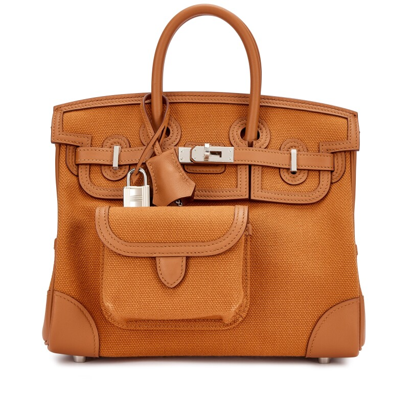 Gold Swift and Canvas Cargo Birkin 25 Palladium Hardware