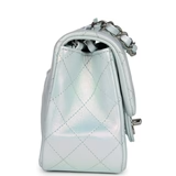 Chanel Mini Classic Square Flap Bag Blue Iridescent Calfskin Silver Hardware