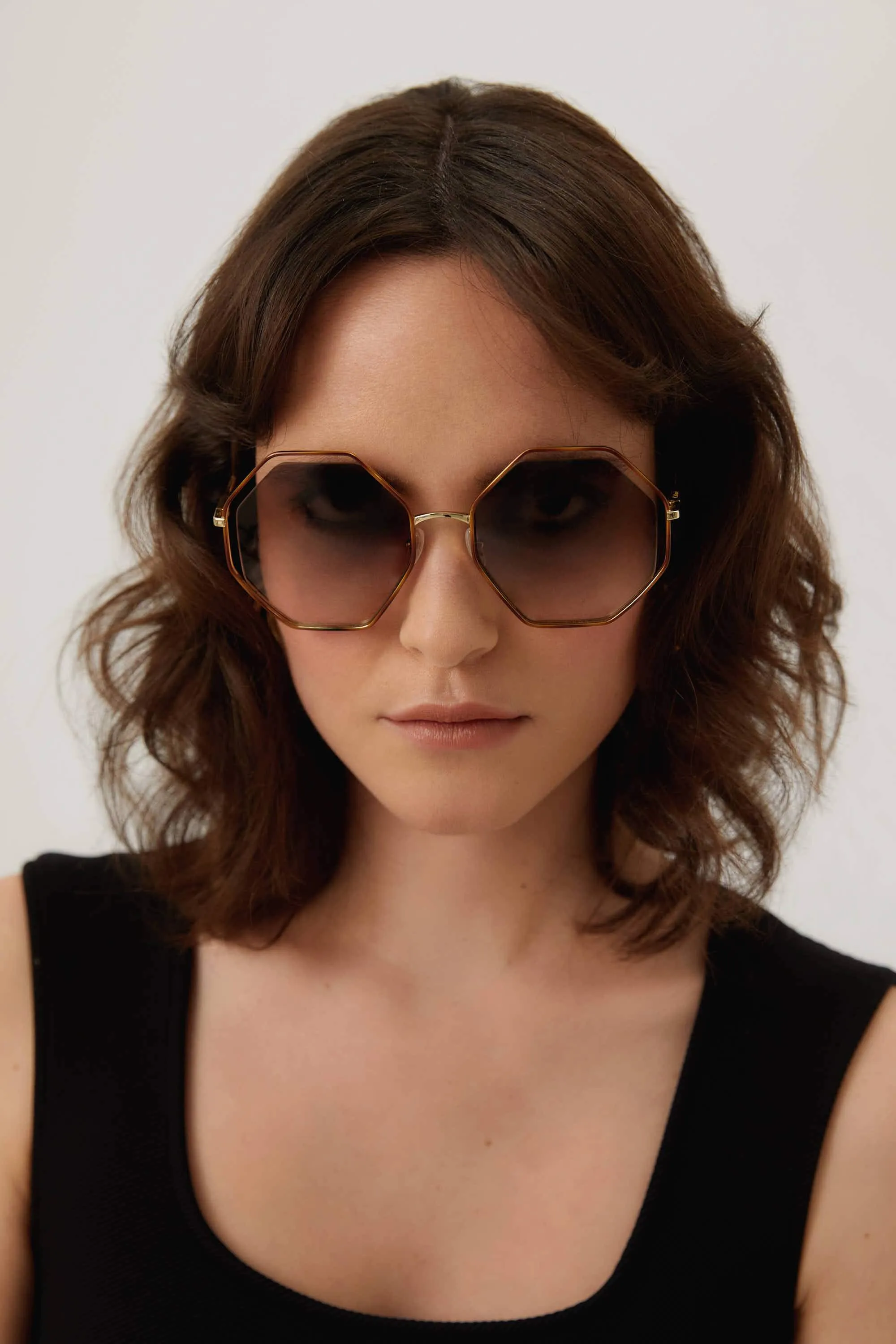 Chloe iconic octagonal havana gold brown sunglasses