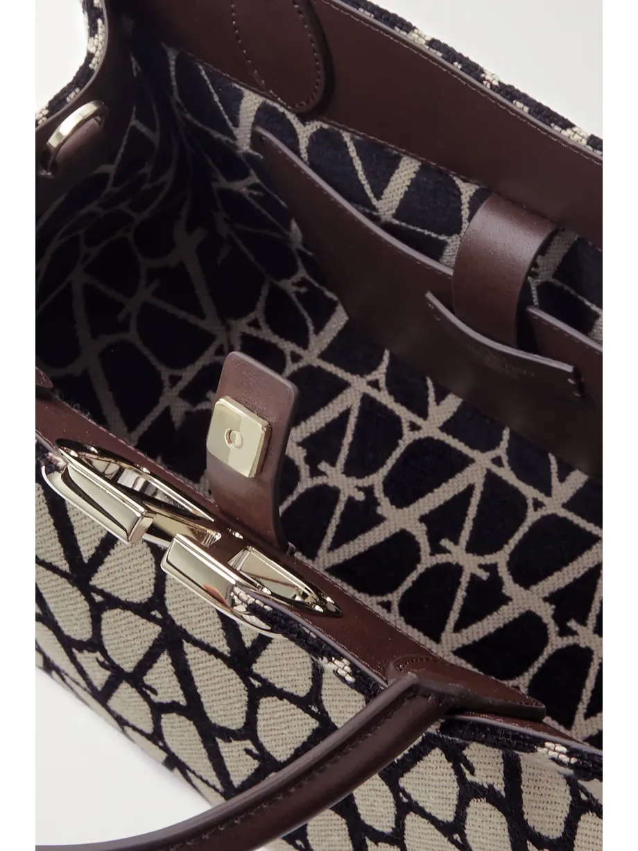 VLOGO medium leather-trimmed canvas-jacquard tote