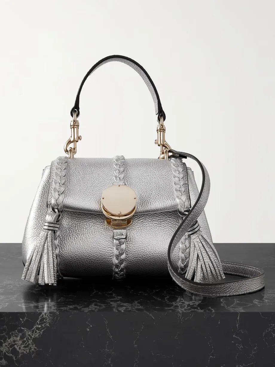 Penelope braided metallic textured-leather shoulder bag