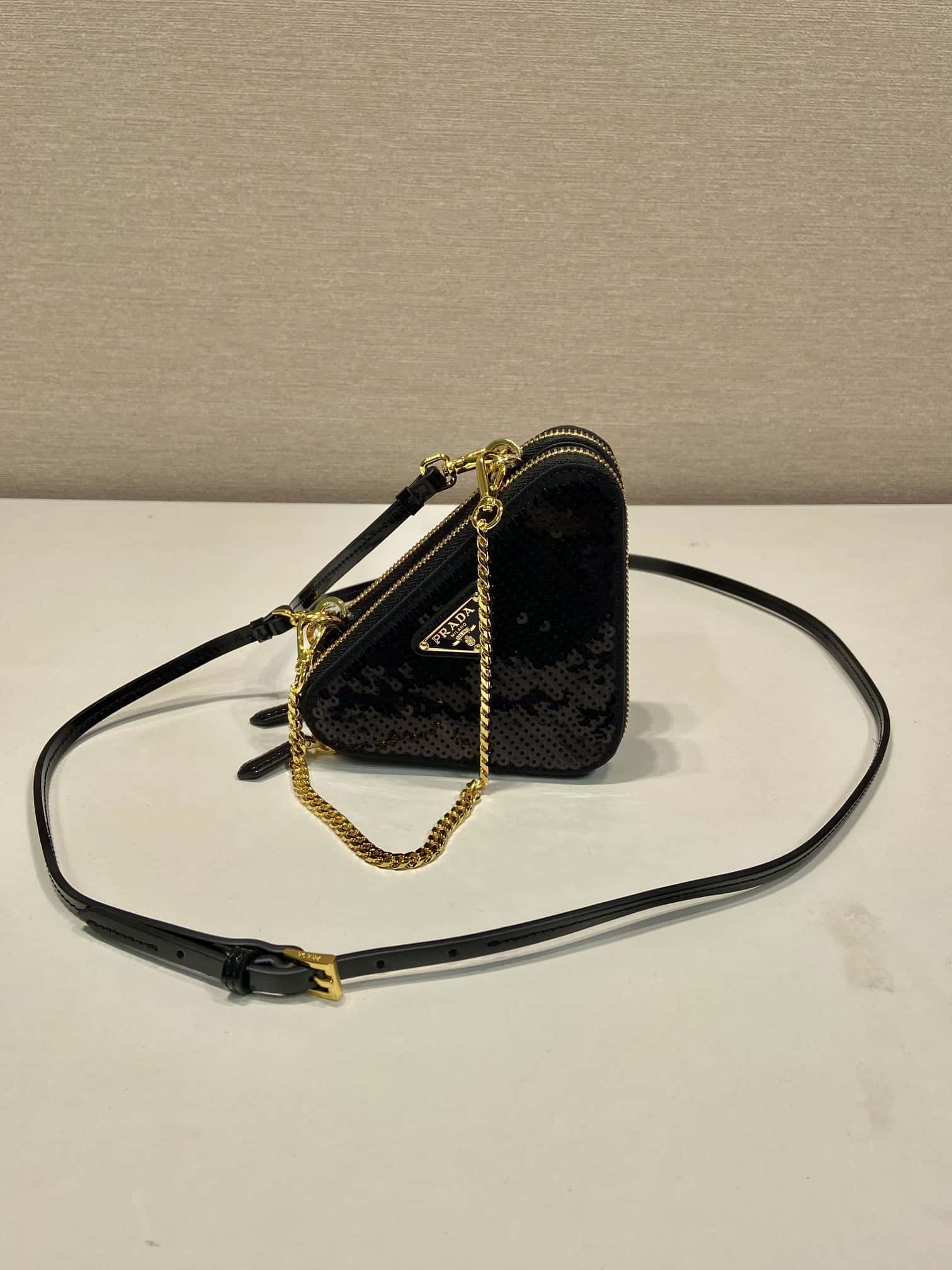 PRADA  Twin sequined triangle bag