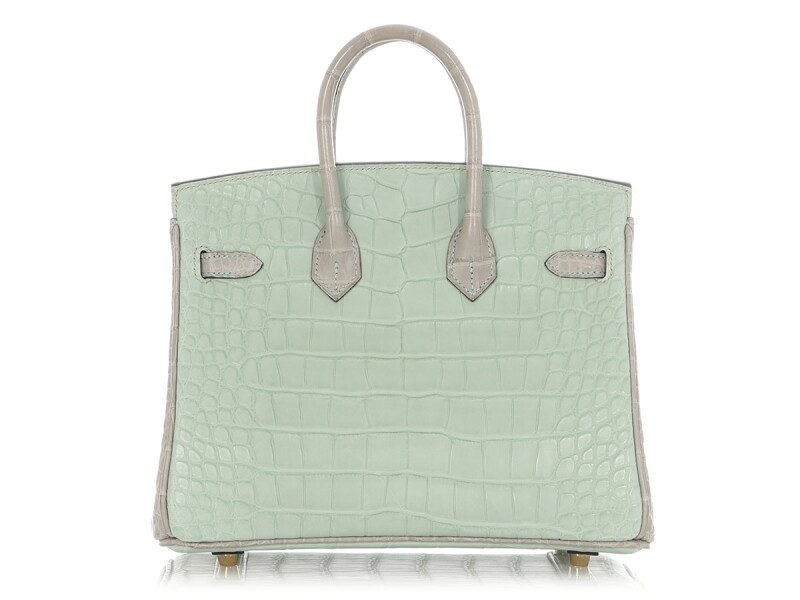 Vert d'Eau and Gris Perle HSS Alligator Mississippiensis Birkin 25 Gold Hardware