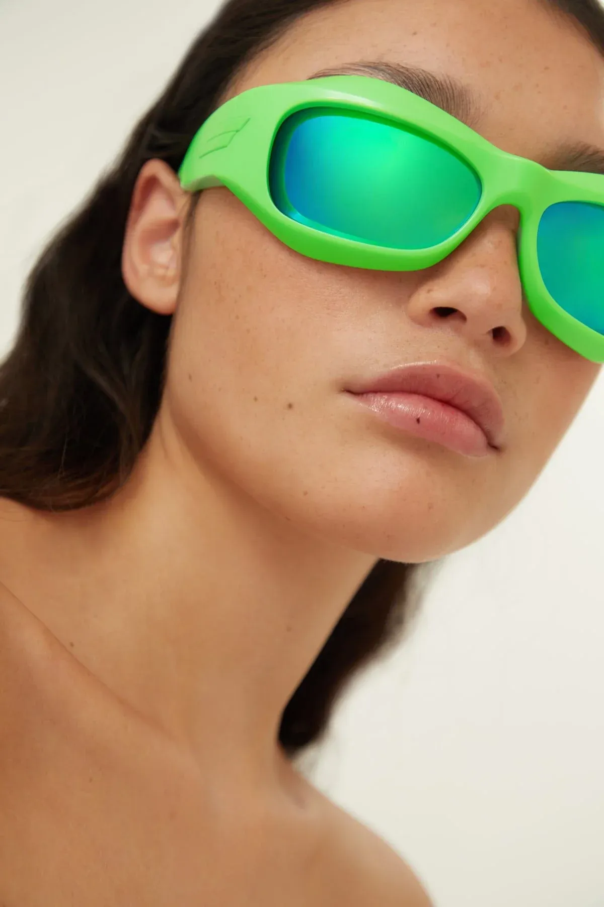 Bottega Veneta wrap around green fluor sunglasses