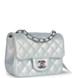 Chanel Mini Classic Square Flap Bag Blue Iridescent Calfskin Silver Hardware