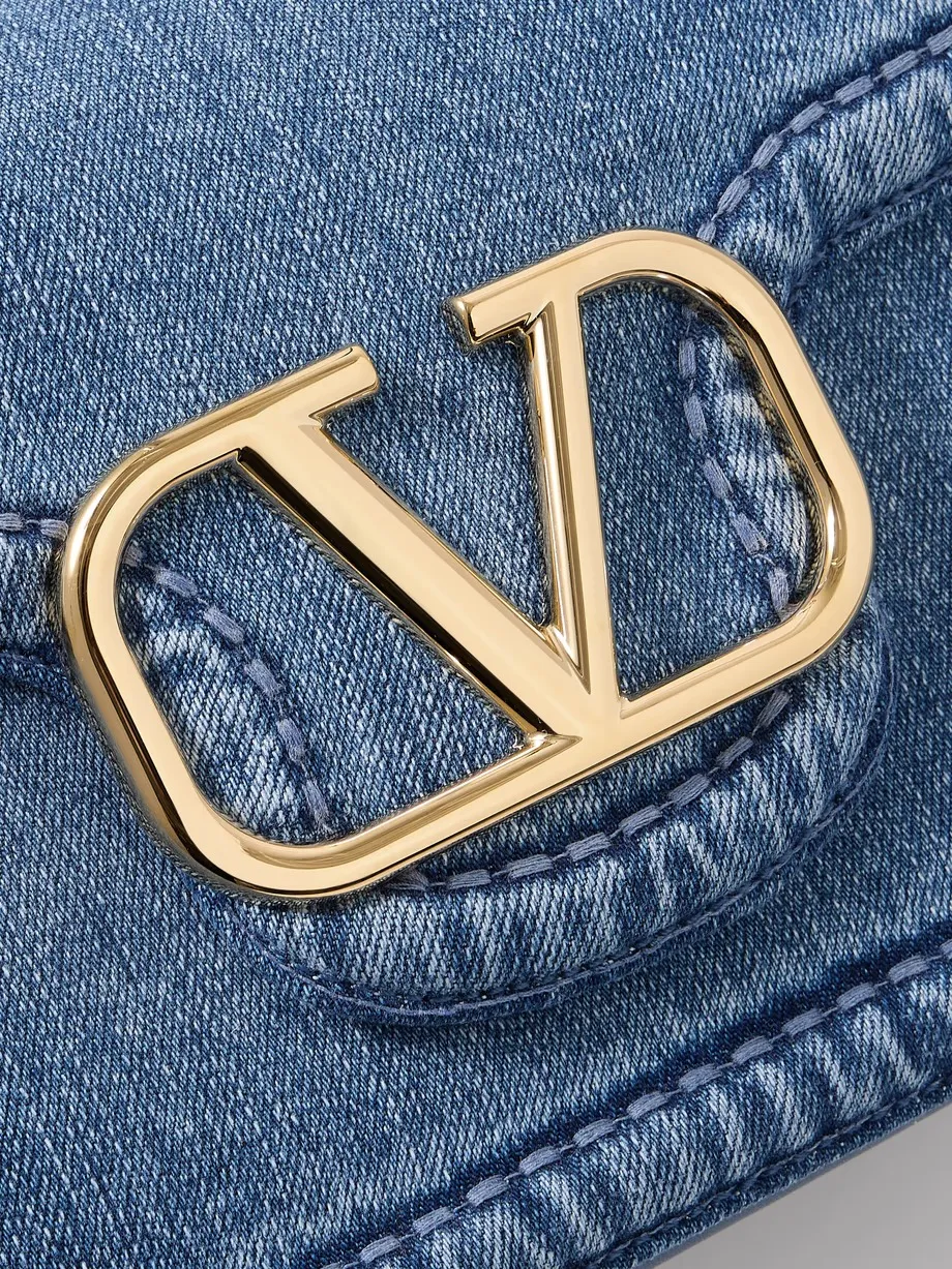 VLOGO embellished denim and leather shoulder bag