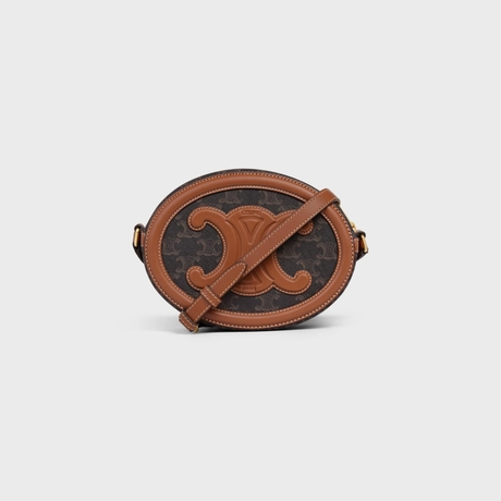 OVAL BAG CUIR TRIOMPHE IN TRIOMPHE CANVAS AND CALFSKIN TAN