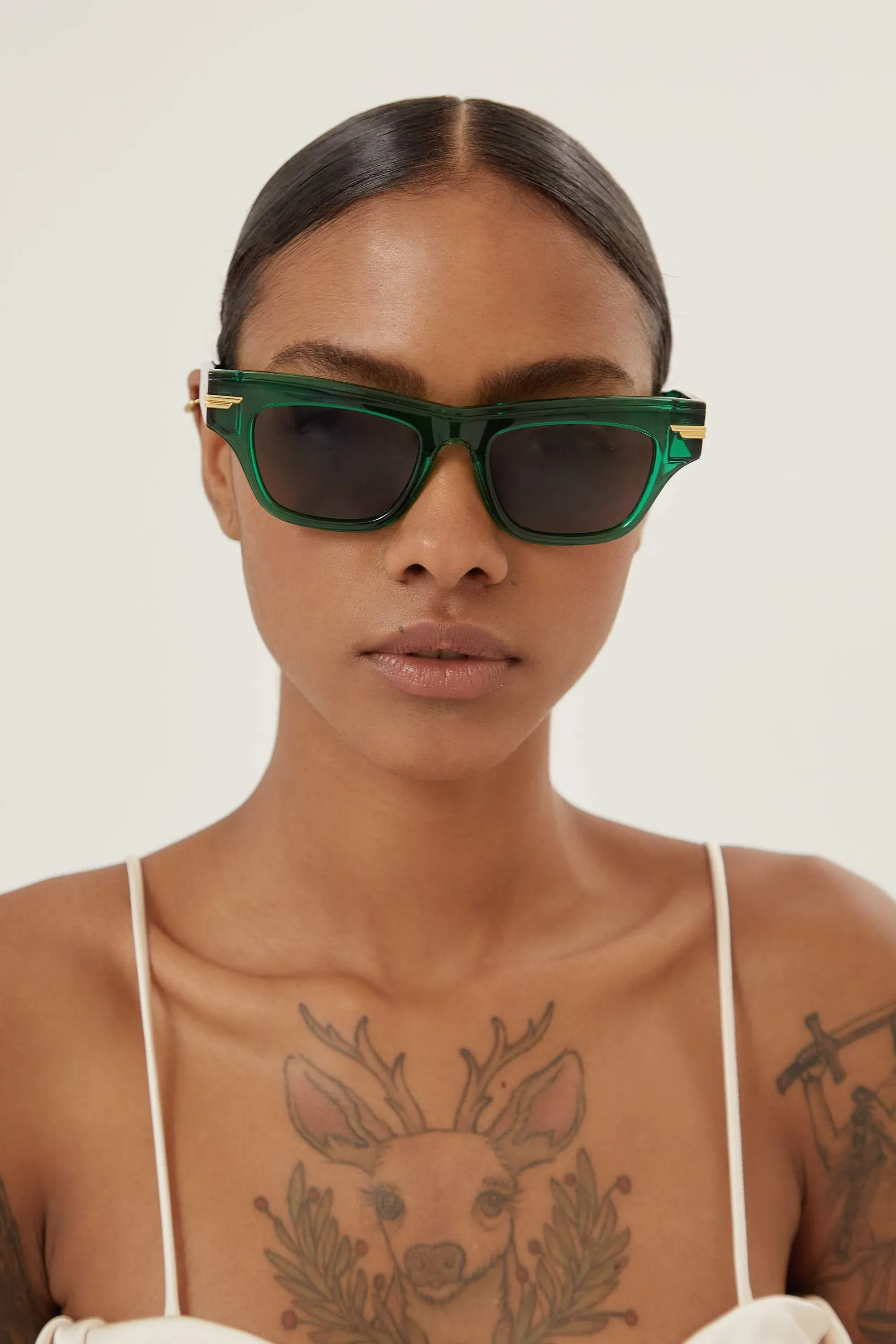 Bottega Veneta squared cat eye green sunglasses