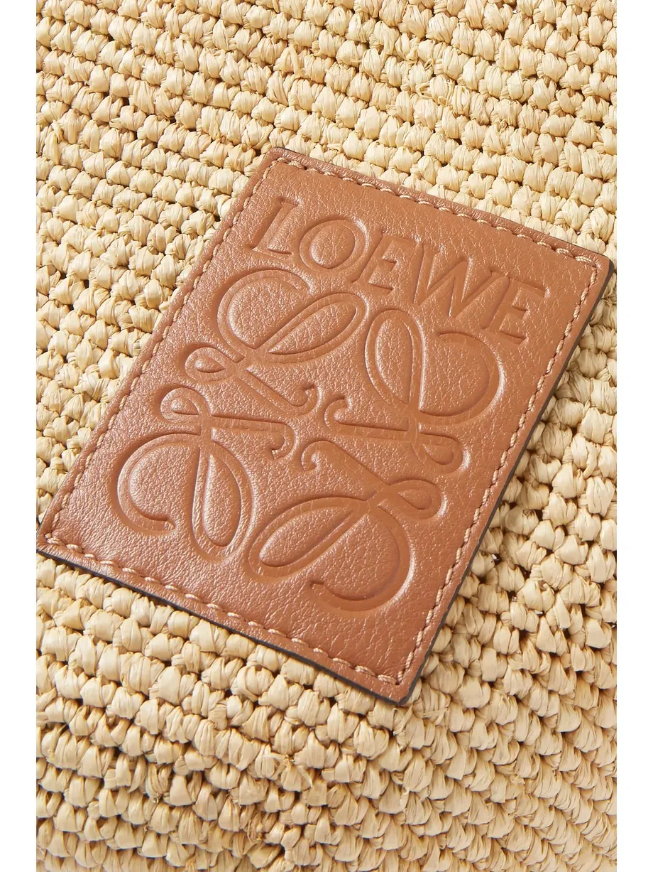 + Paula's Ibiza Slit mini leather-trimmed raffia tote