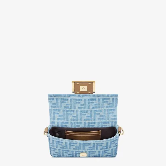 FENDI Baguette Mini Light blue FF denim fabric bag