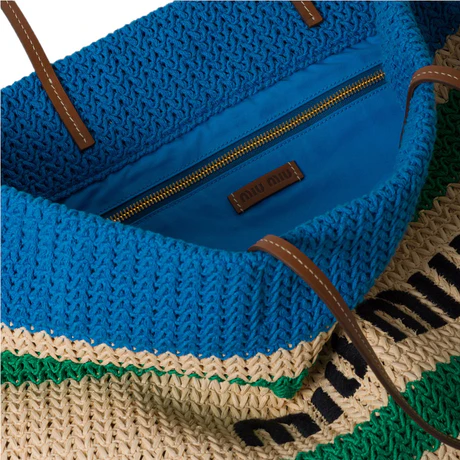 Logo-Embroidered Woven Tote Bag - Blue