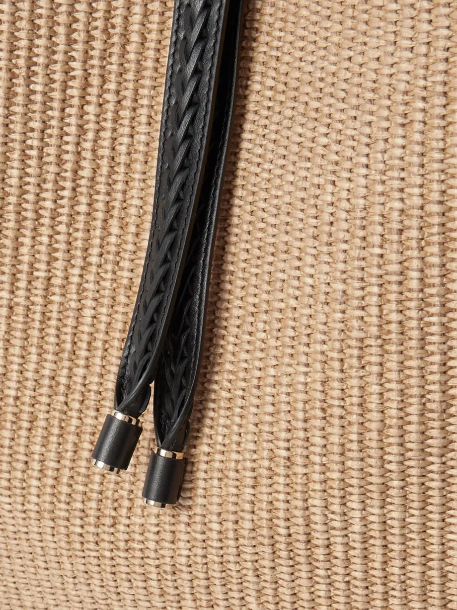 Marcie leather-trimmed raffia shoulder bag