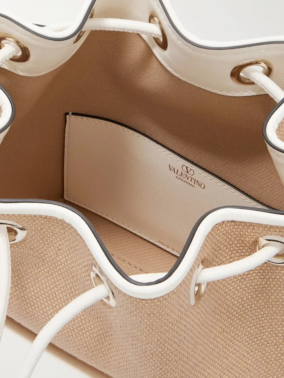 Loc small leather-trimmed raffia bucket bag