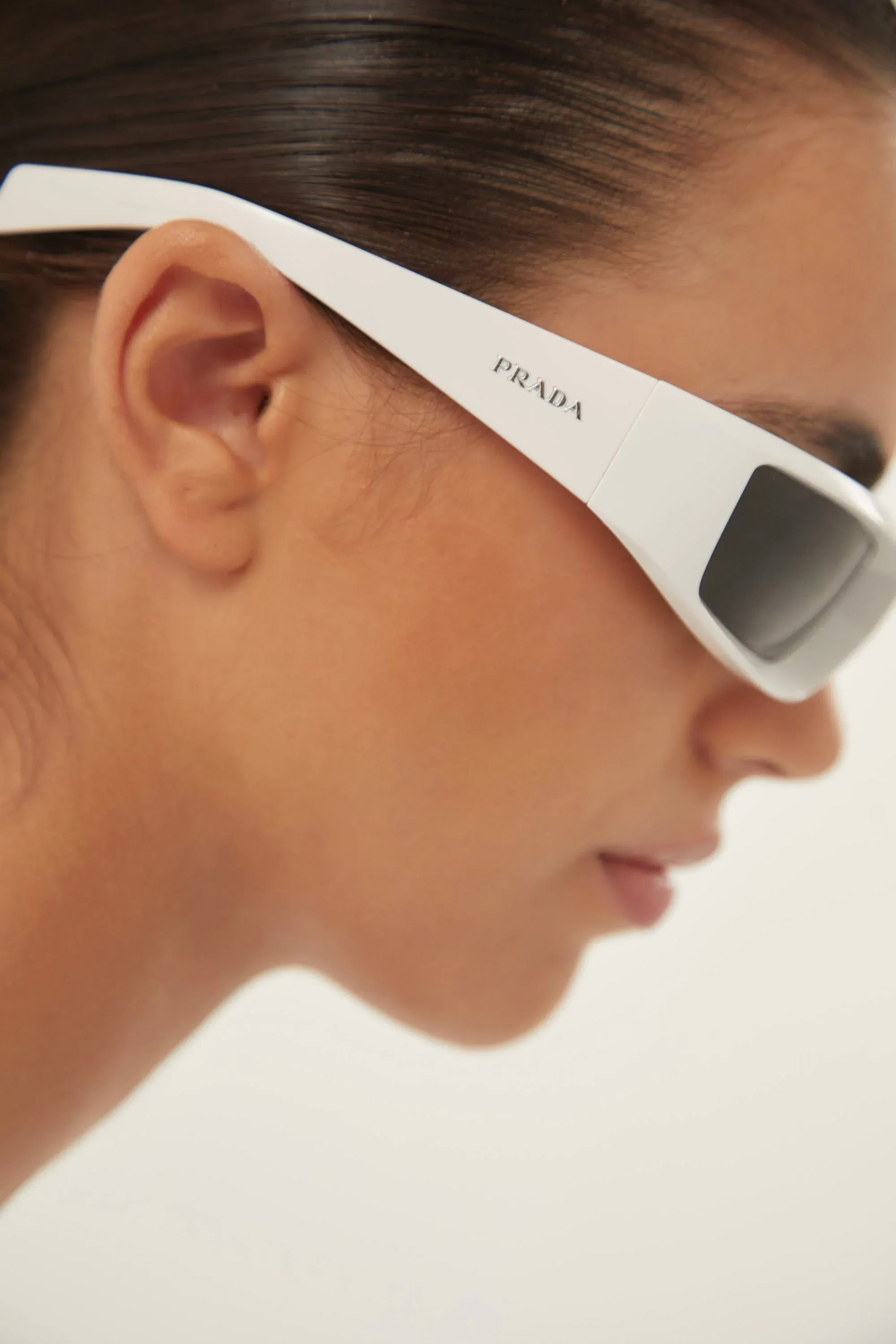 Prada runway wrap around white sunglasses