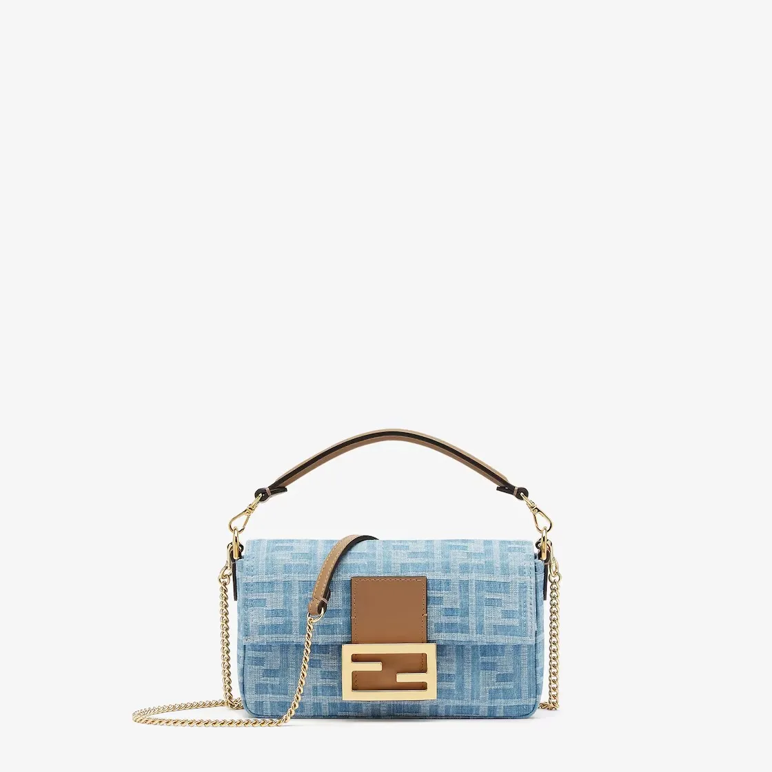 FENDI Baguette Mini Light blue FF denim fabric bag