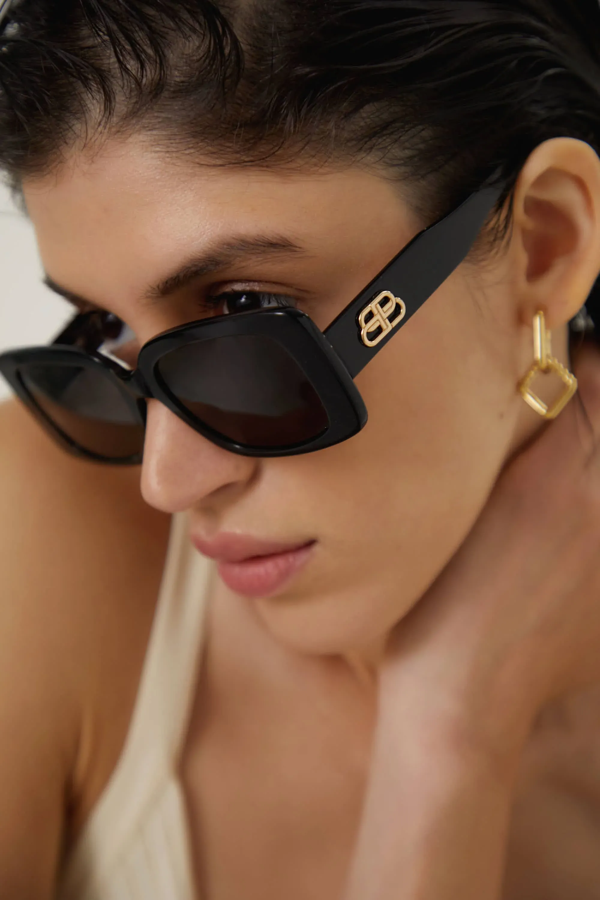 Balenciaga slim rectangular black sunglasses