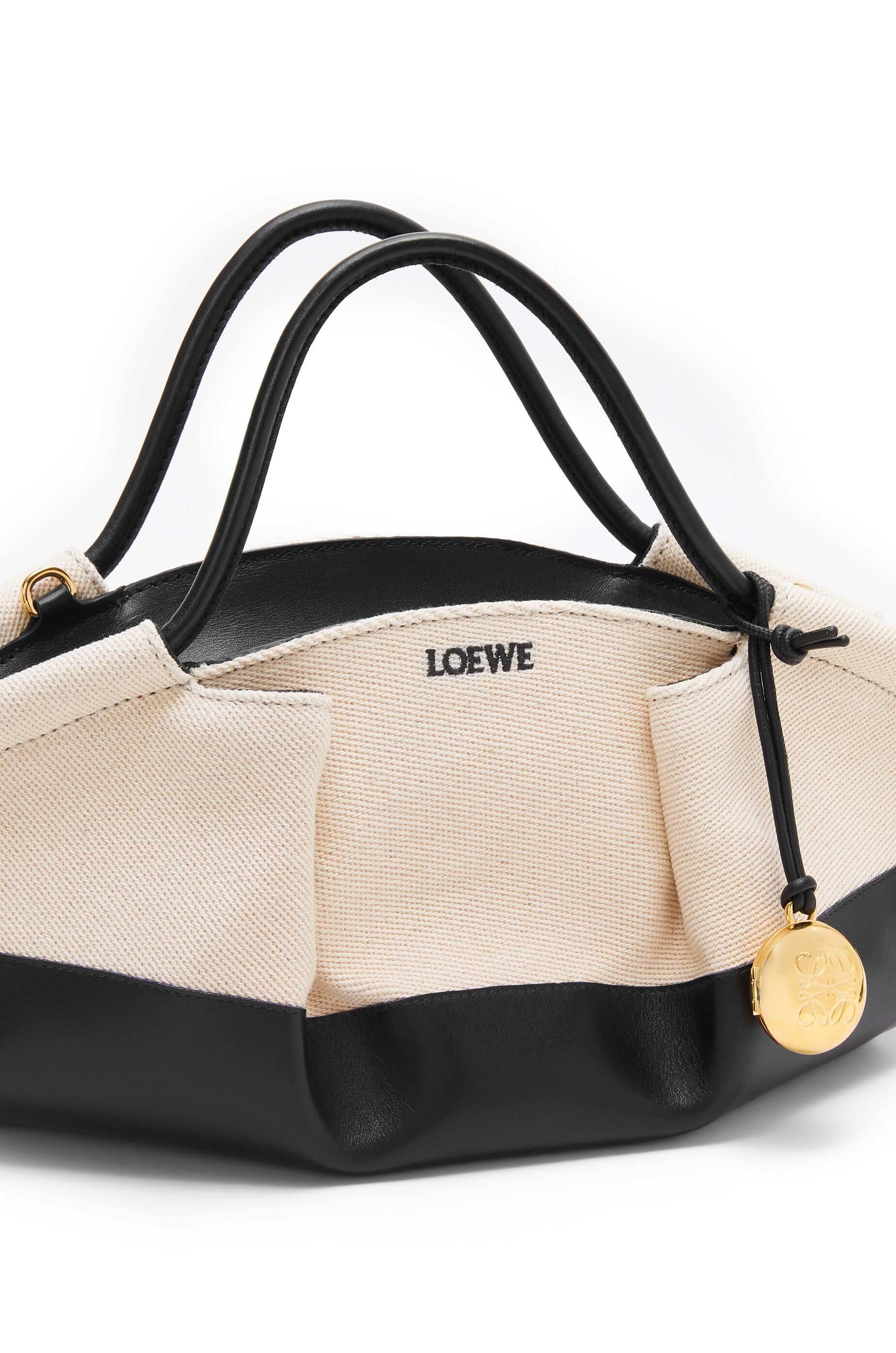 Small Paseo bag in shiny nappa calfskin and canvas