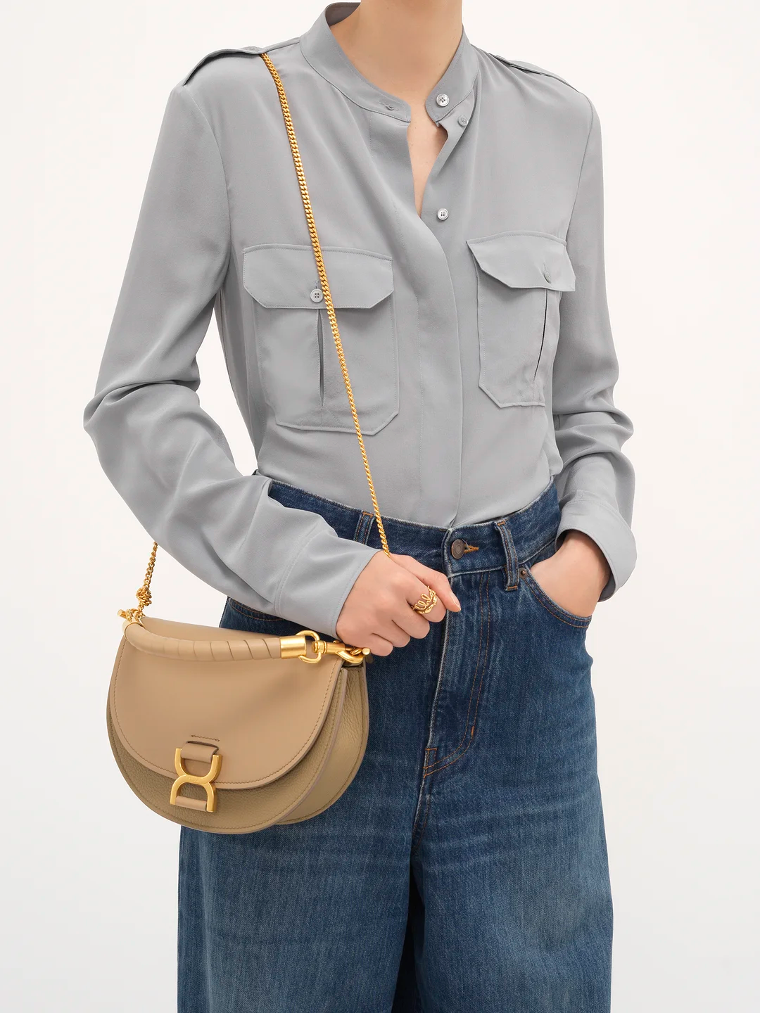 MARCIE CHAIN FLAP BAG IN GRAINED LEATHER