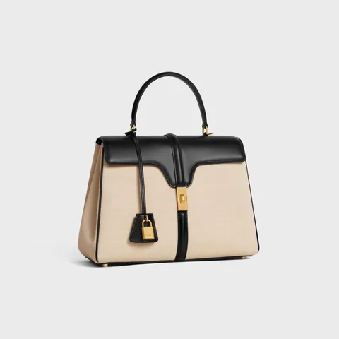 Classique 16 Bag in TEXTILE AND CALFSKIN - Natural / Black - NEW - 5 | CELINE CLASSIQUE 16 BAG IN TEXTILE AND CALFSKIN NATURAL / BLACK