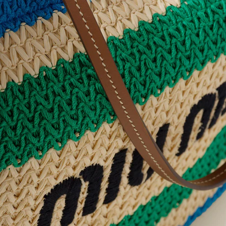 Logo-Embroidered Woven Tote Bag - Blue