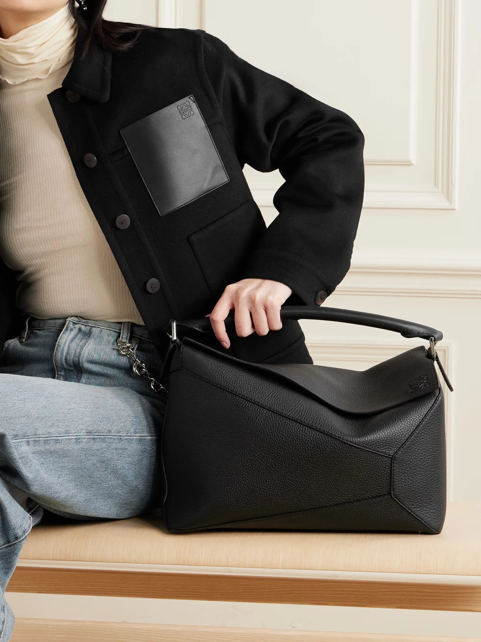 Puzzle Edge large textured-leather messenger bag