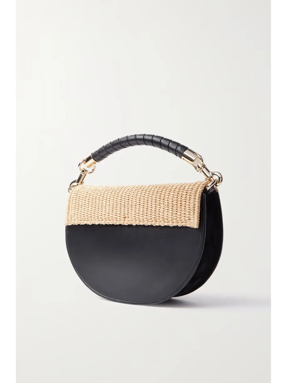 Marcie leather and raffia shoulder bag