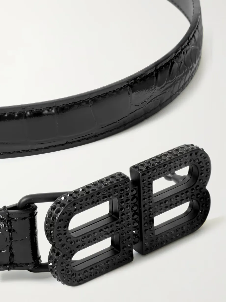 BB Hourglass crystal-embellished croc-effect leather belt