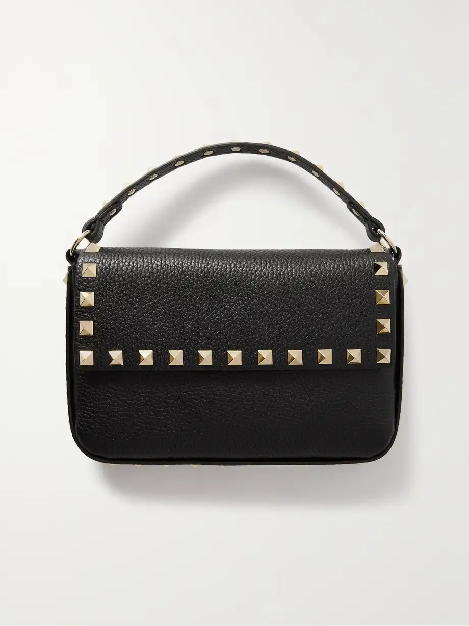 Rockstud textured-leather shoulder bag