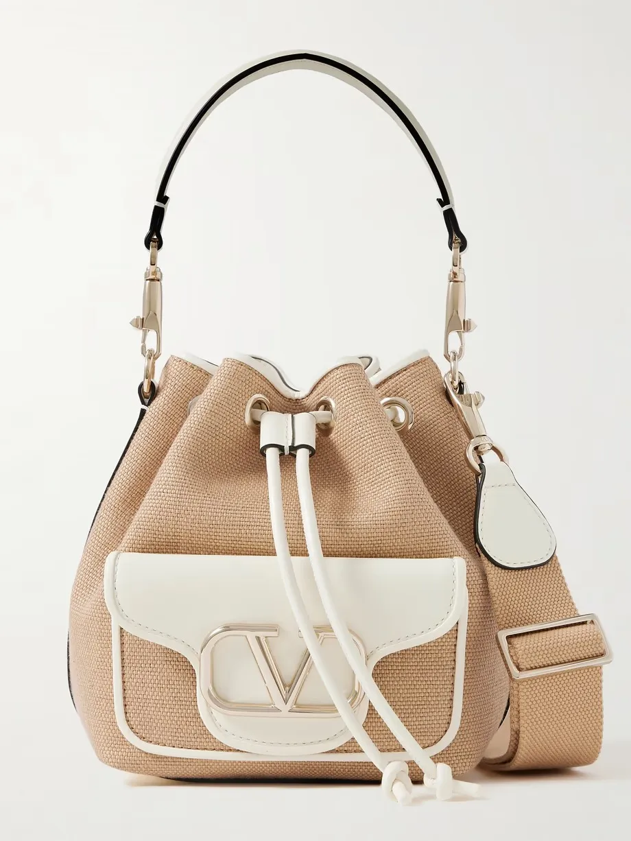 Loc small leather-trimmed raffia bucket bag