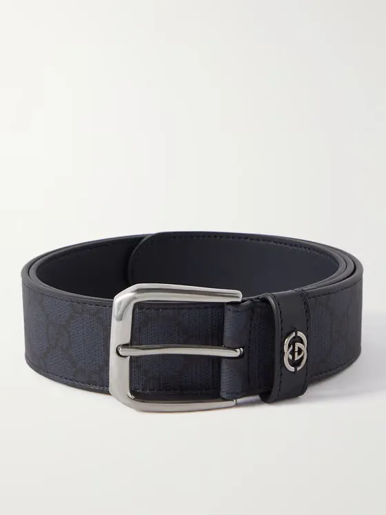 3.5cm Full-Grain Leather-Trimmed Monogrammed Supreme Coated-Canvas Belt