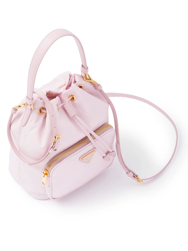Prada Duet Re-Nylon Bucket Shoulder Bag in Alabaster Pink