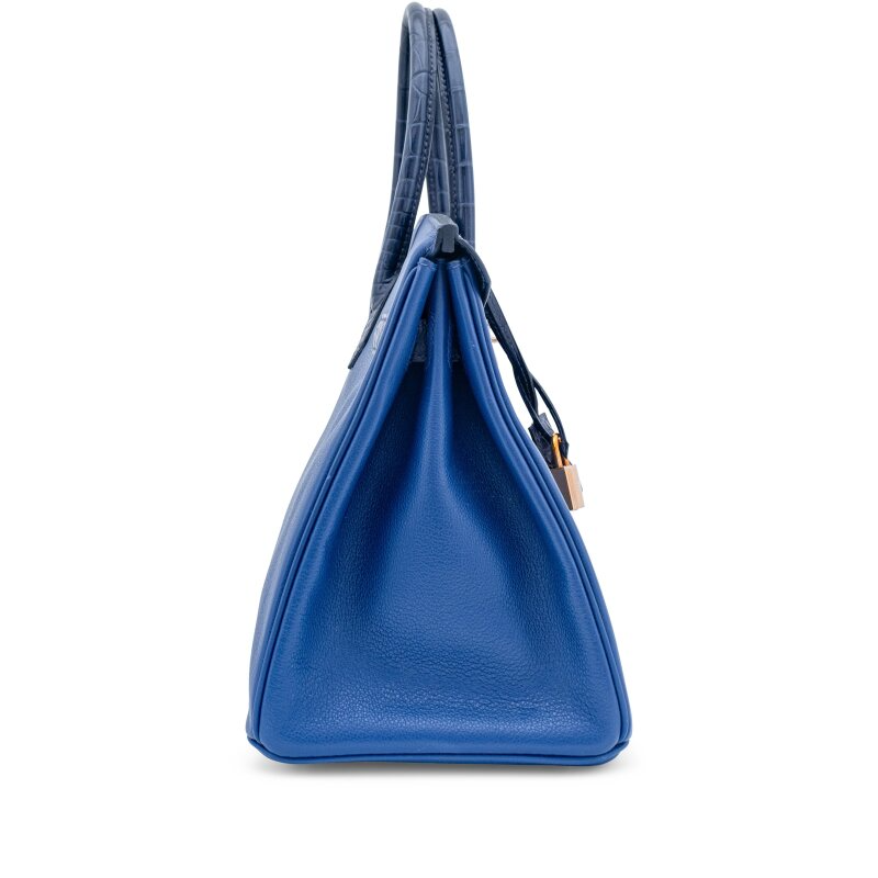 Bleu Indigo Matte Alligator & Saphir Taurillon Novillo Birkin Touch 30 Rose Gold