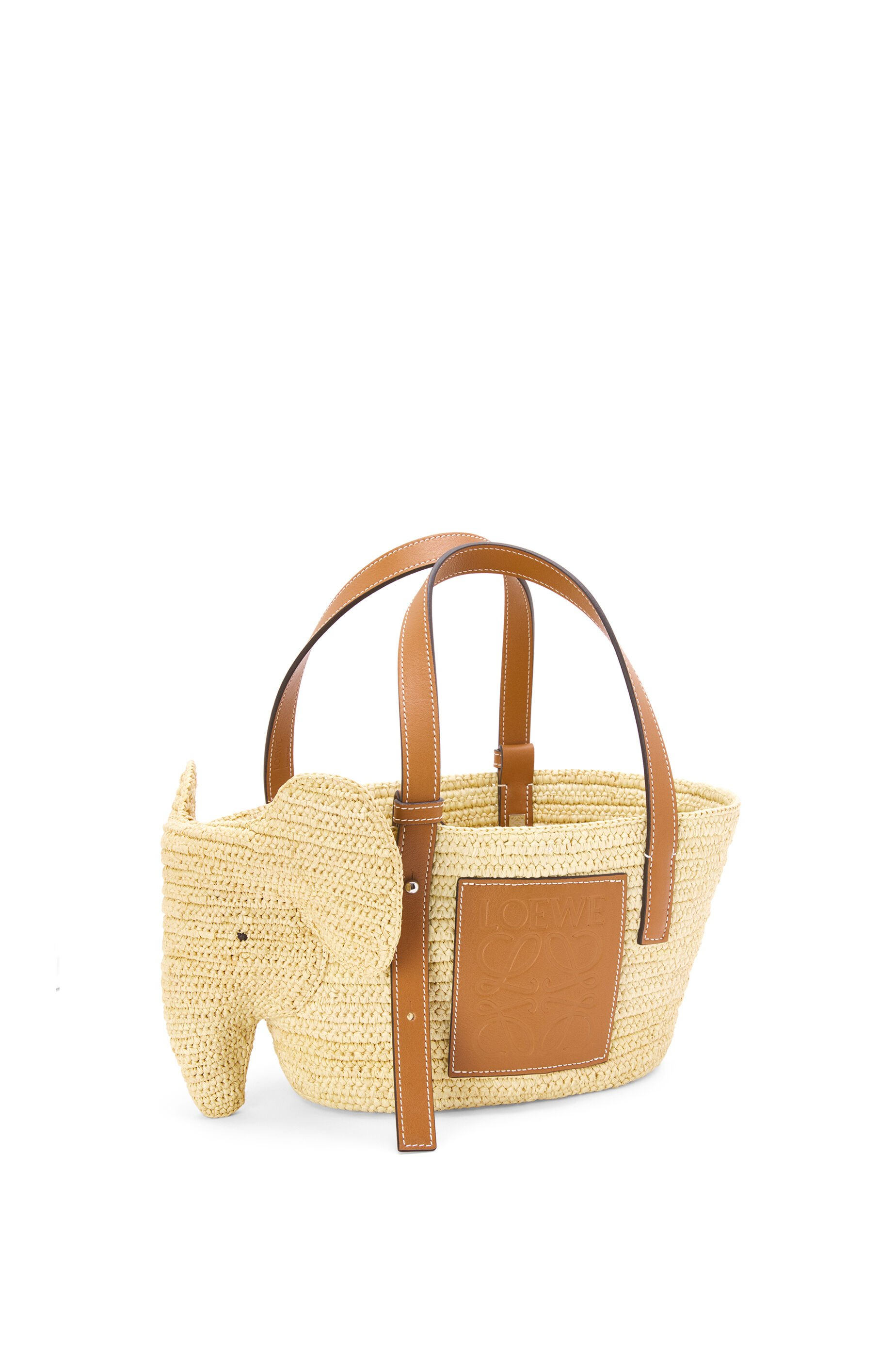 Small Elephant Basket bag in raffia and calfskin